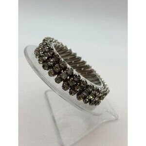 1950s Rhinestone Expansion Bracelet-Prong Set-Silver Tone 413